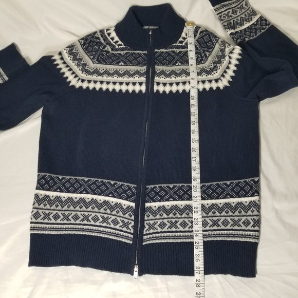 Goodfellow & Co Mens L Full Zip Cardigan Sweater Navy Blue Cream Chevron Argyle - Picture 10 of 12